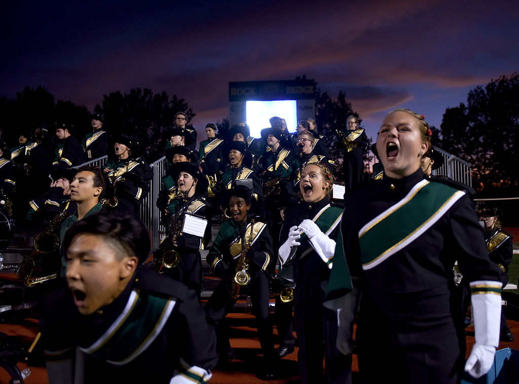 The Rock Bridge High School band yells